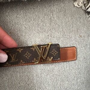 Louis Vuitton Monogram Canvas Belt with Gold LV Buckle - Brown Tan